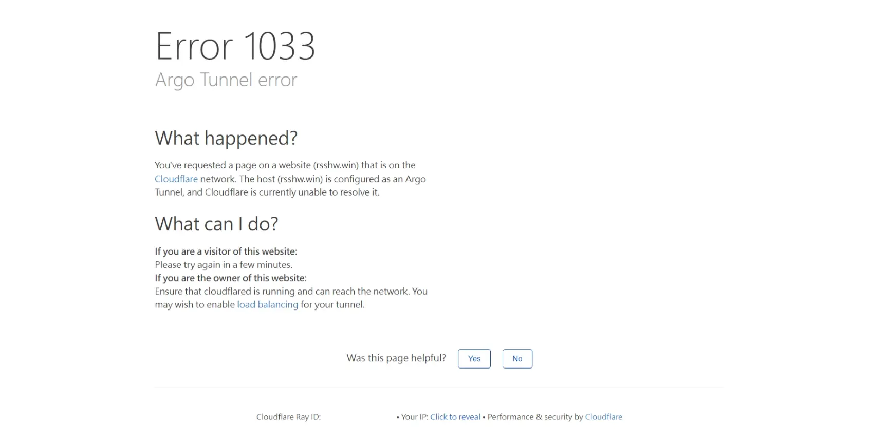 Error 1033 Argo Tunnel error