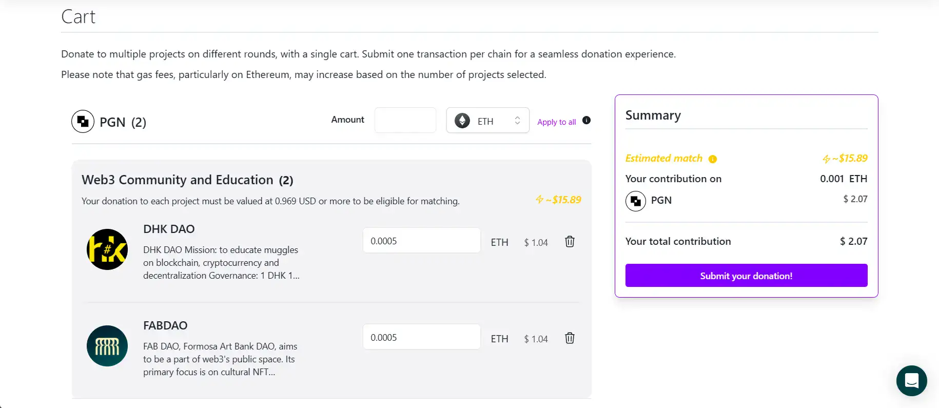 GG19 Donation Cart